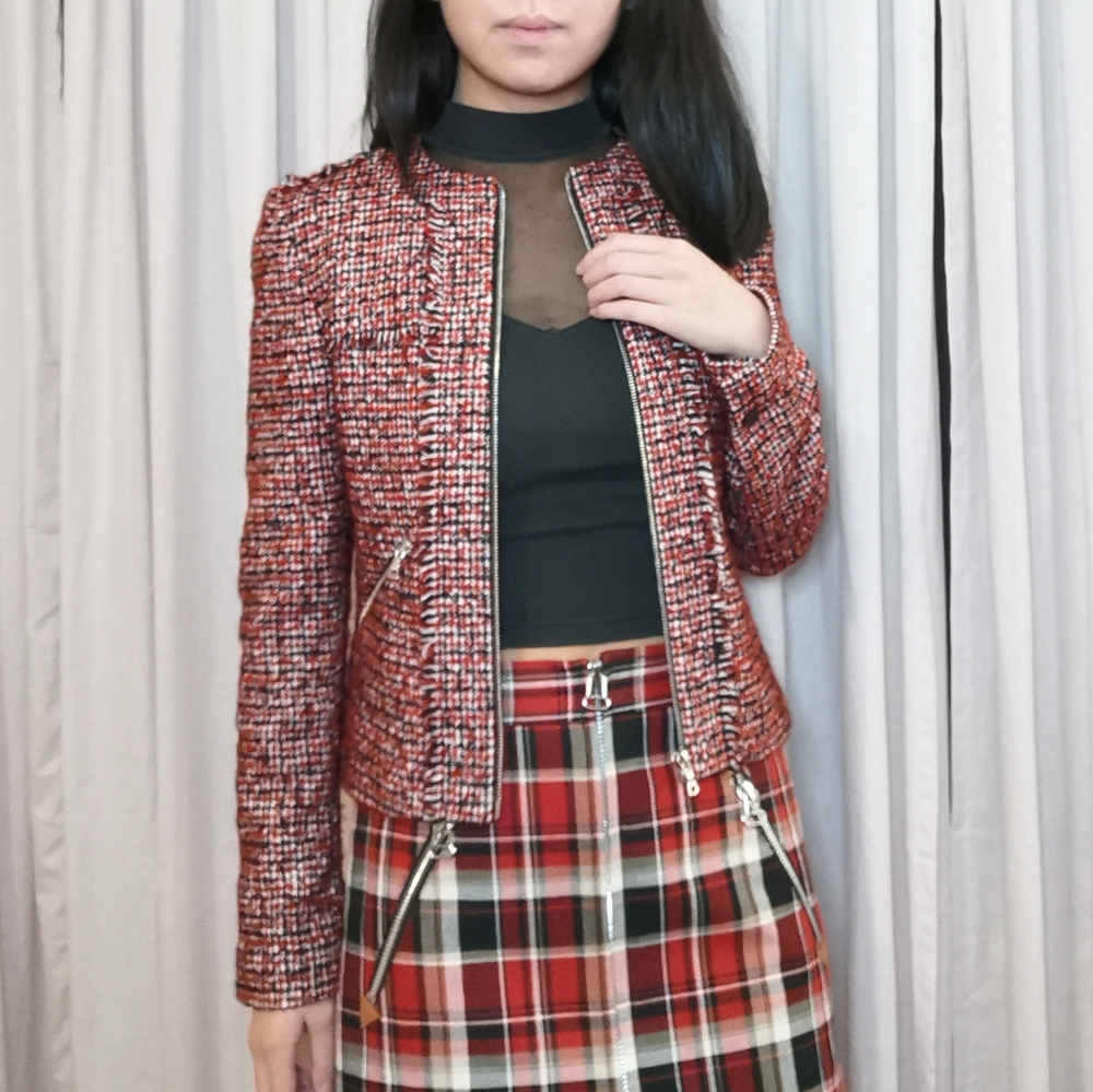 Chic Red Tweed Blazer